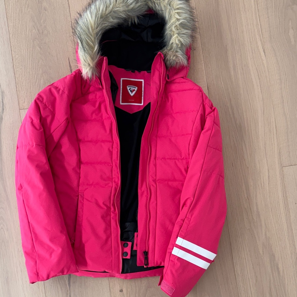 Rossignol Pink Kids Puffer Jacket with Fur Hood